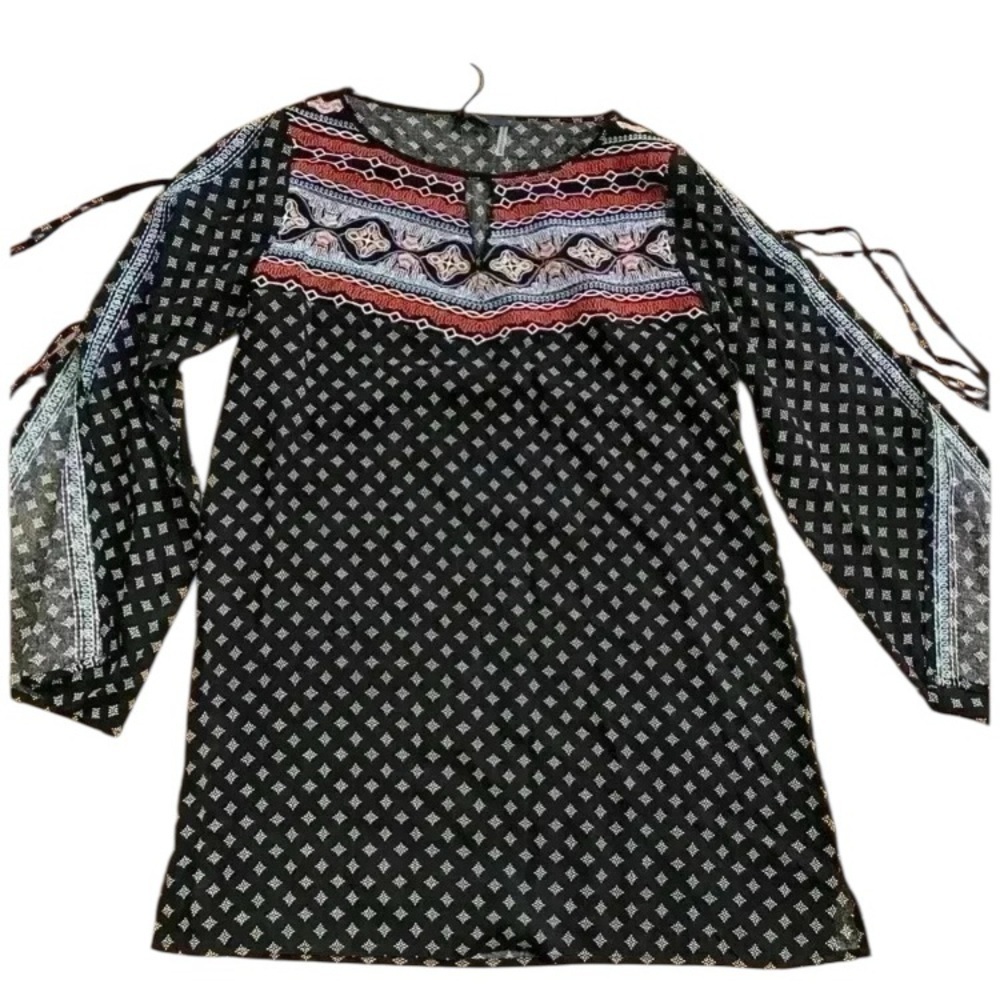 THML Women's Boho Cold Shoulder Black Colorful New Top NEW size small